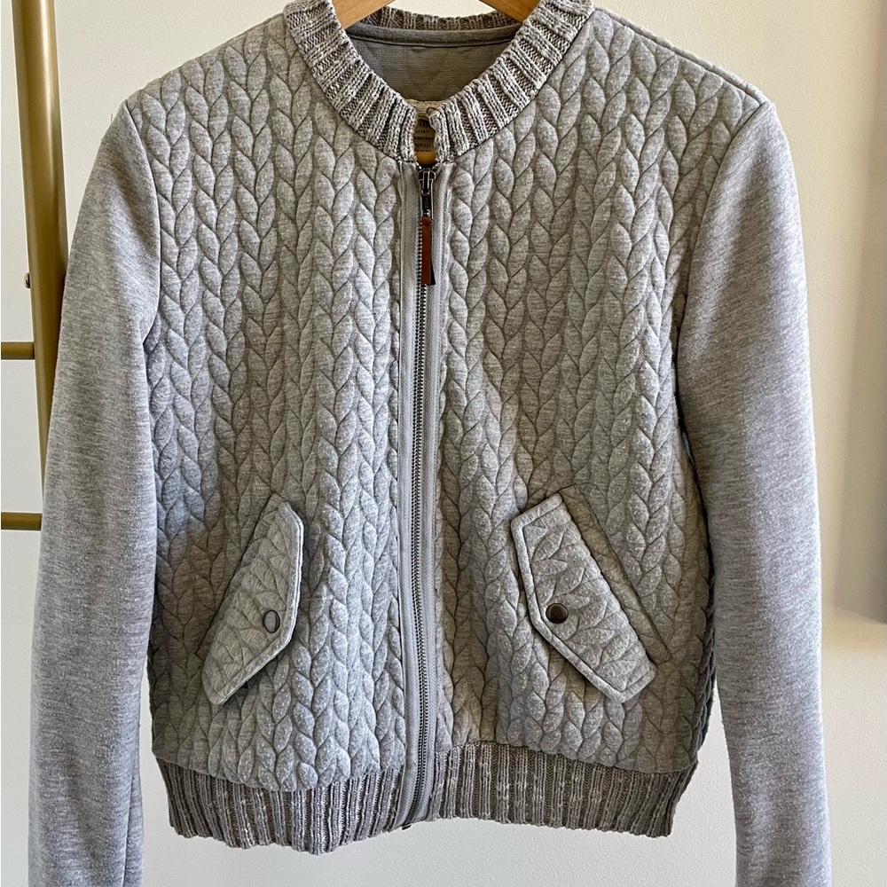 Anthropologie Saturday Sunday Gray Quilted Knit Bomber Jacket